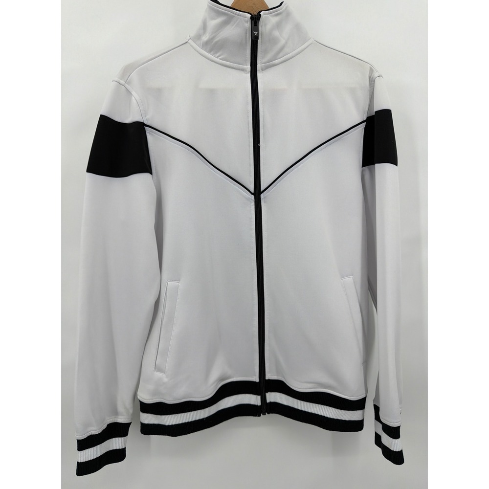 Screenshot Mens White Black Chevron Track Jacket Full Zip Athletic‎ Size Medium